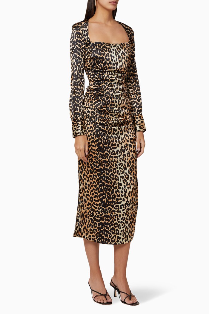 

Printed Silk Satin Dress, Brown