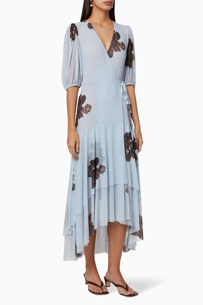 Printed Wrap Dress, Blue