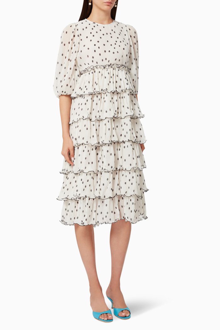 

Pleated Georgette Dress, White