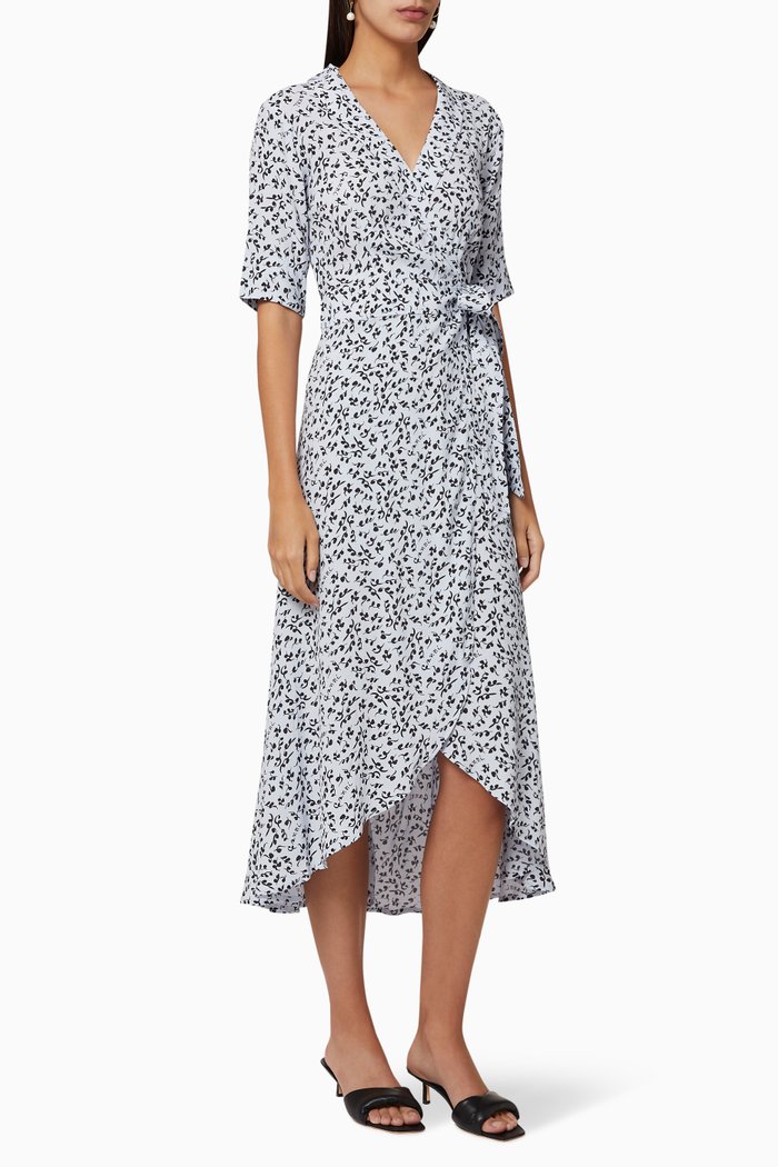 Viscose Printed Wrap Dress, Blue