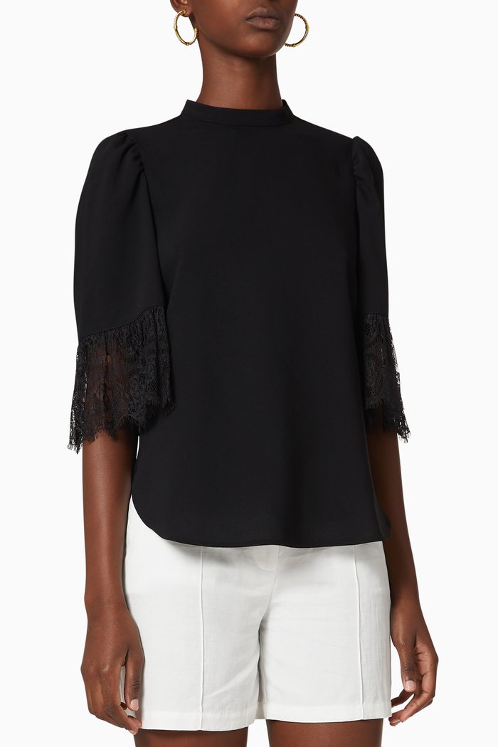 

Lace Sleeve Cotton Blouse, Black