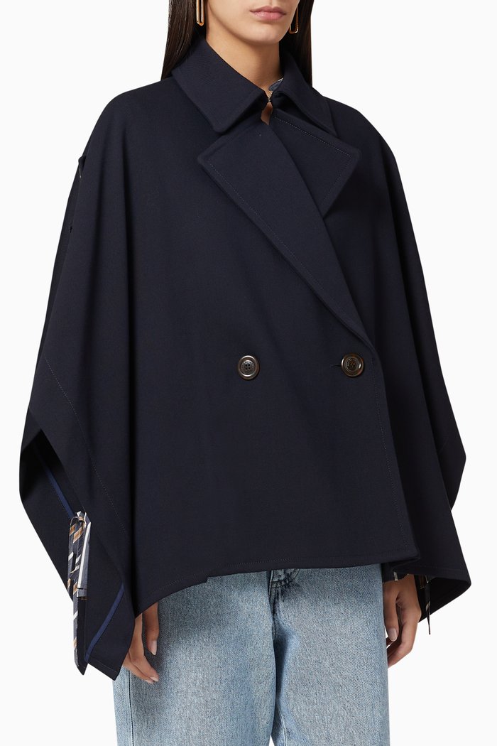 

Cotton-Wool Cape Jacket, Blue