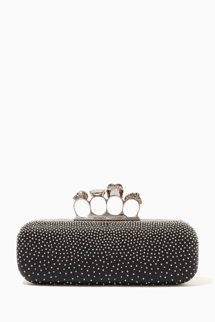 

Studded Four Ring Clutch in Nappa, Silver