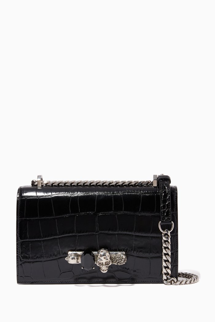 

Jewelled Satchel in Croc-Embossed Calfskin, Black