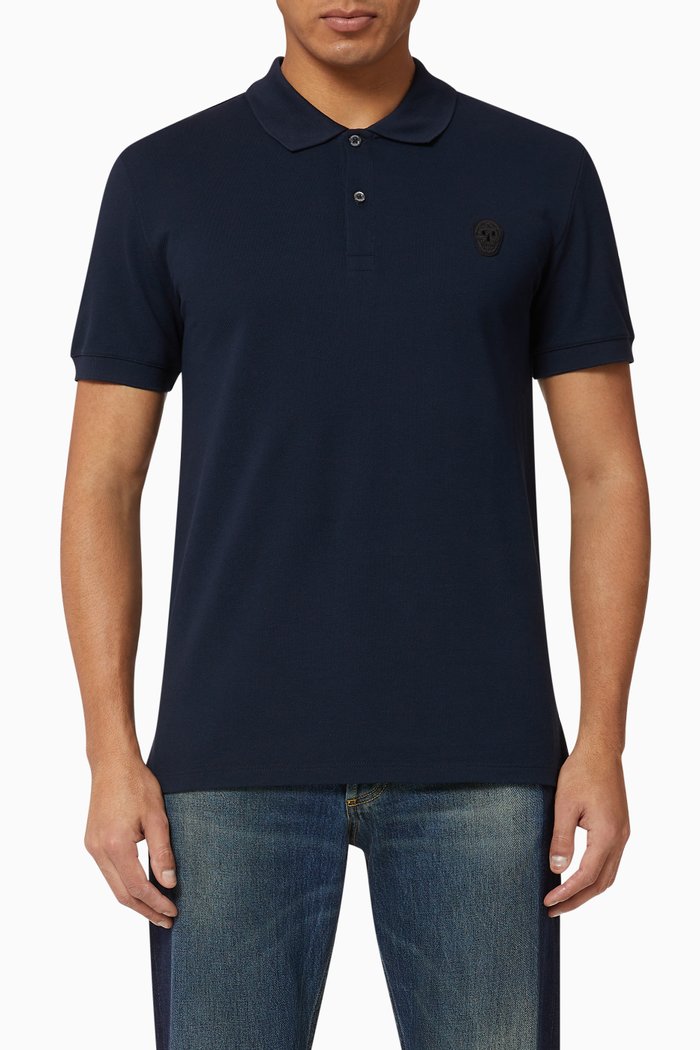 

Skull Patch Cotton Piqué Polo, Blue