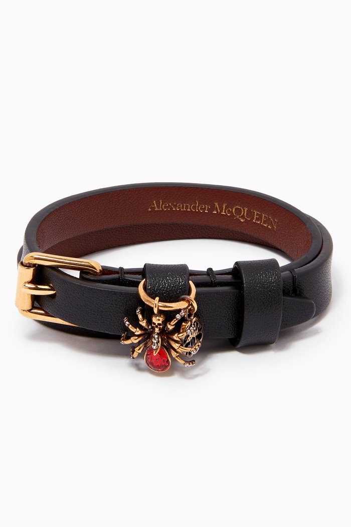 

Spider Double Wrap Bracelet in Calfskin, Black