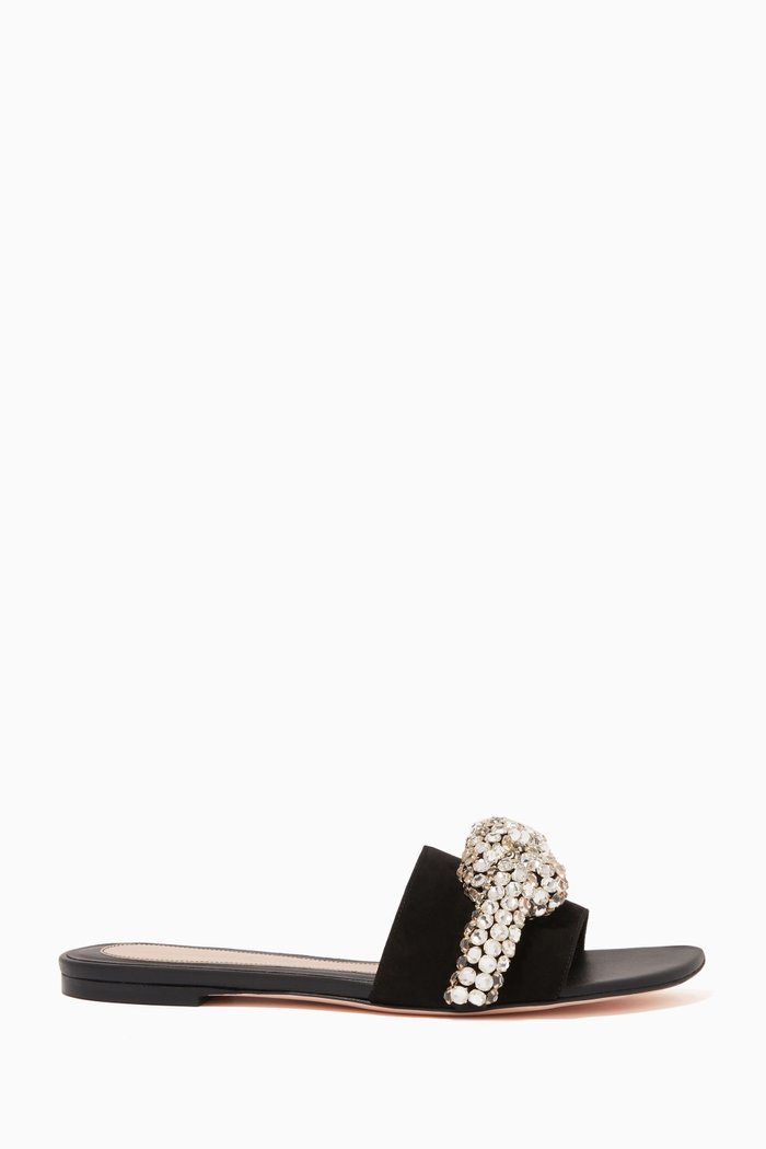 

Crystal Knot Slide Sandals in Suede Goatskin, Black