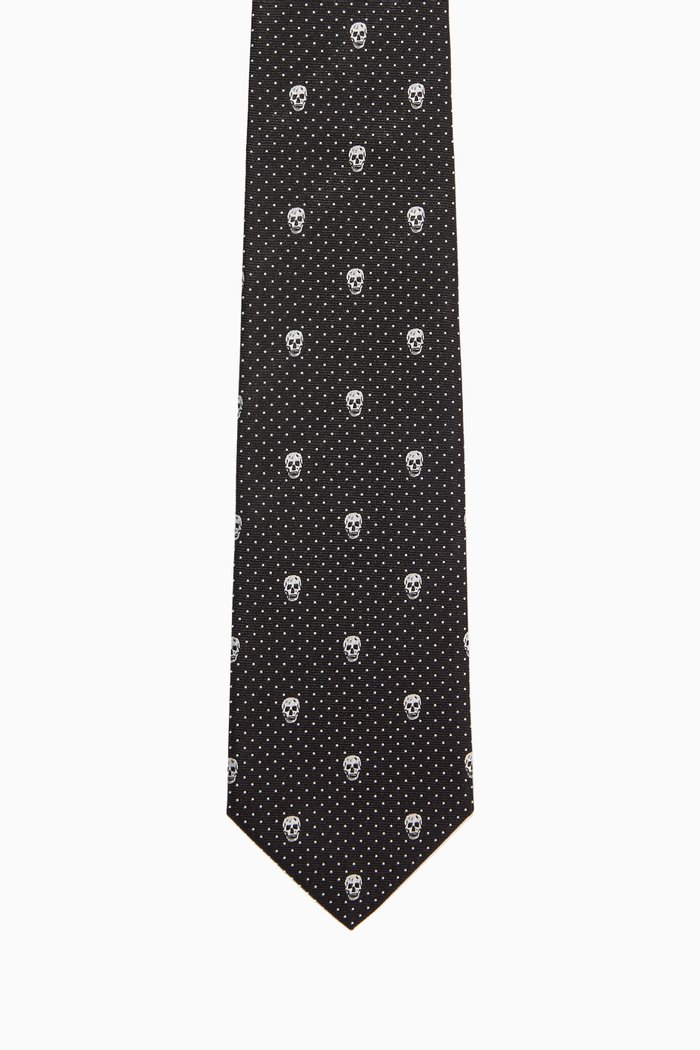 

Skull Pin Dot Silk Tie, Black