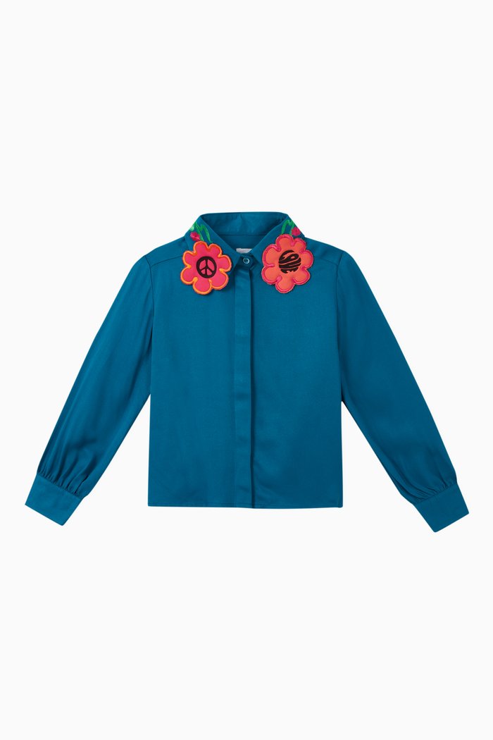 Daya Flower Embellished Top, Blue