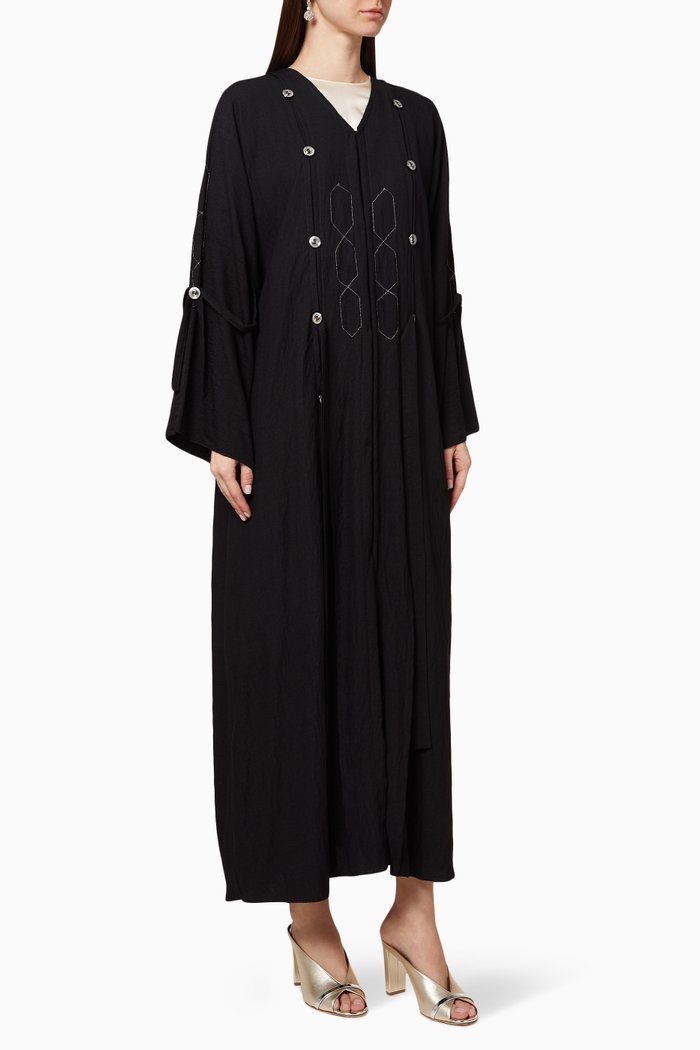 

Button Embroidered Abaya, Black