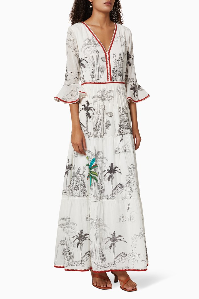 

Bella Prehistoric Positano Cotton Dress, White