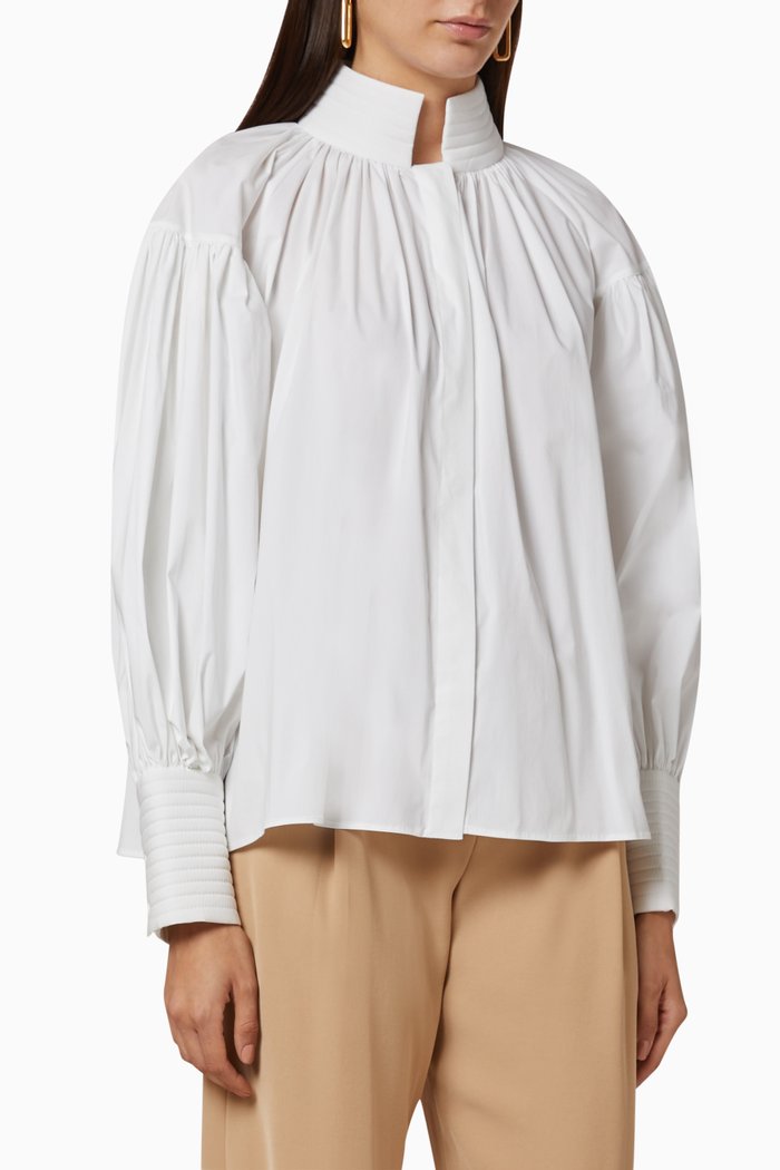 

Cara Puffed Sleeve Poplin Shirt, White