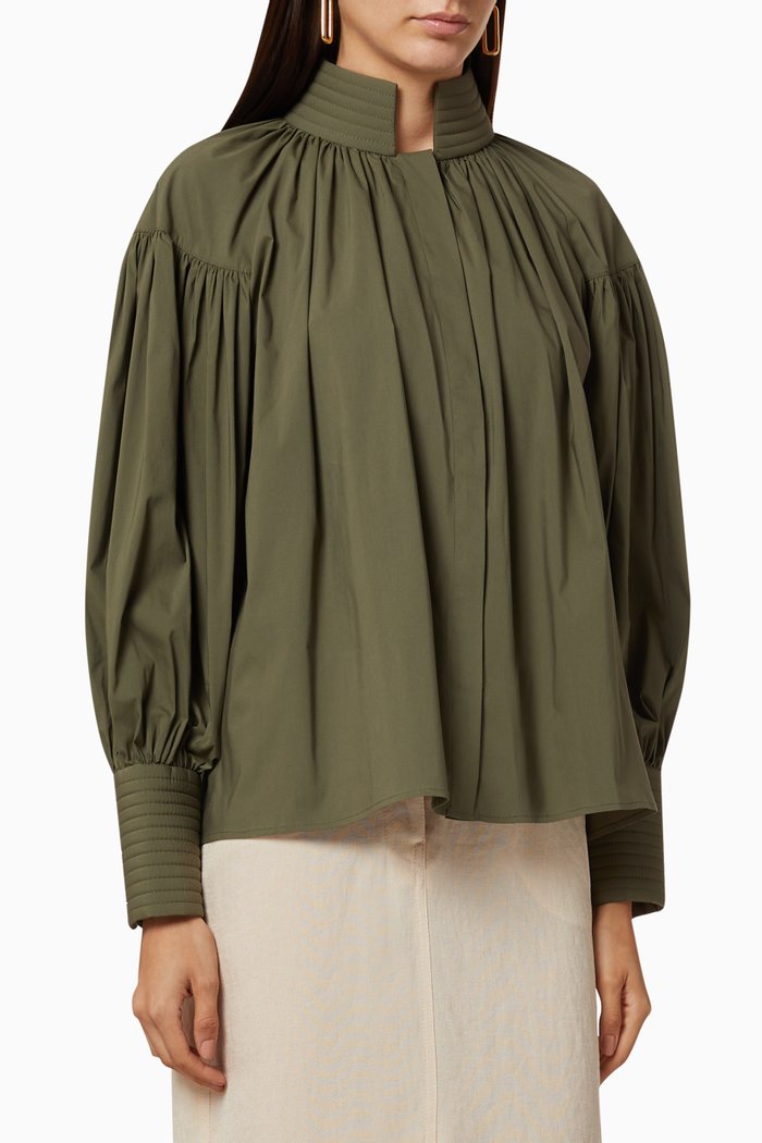 

Cara Puffed Sleeve Poplin Shirt, Green