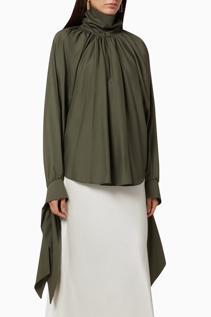

Jodie High Neck Poplin Shirt, Green