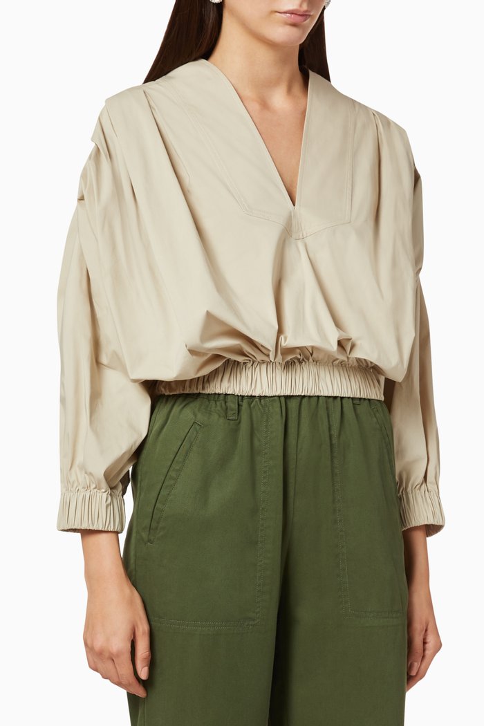 Sarah Draped Poplin Shirt, Neutral