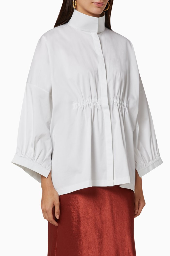 Josie High Neck Poplin Shirt, White