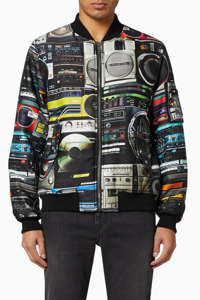 

Radio Print Bomber Jacket, Black