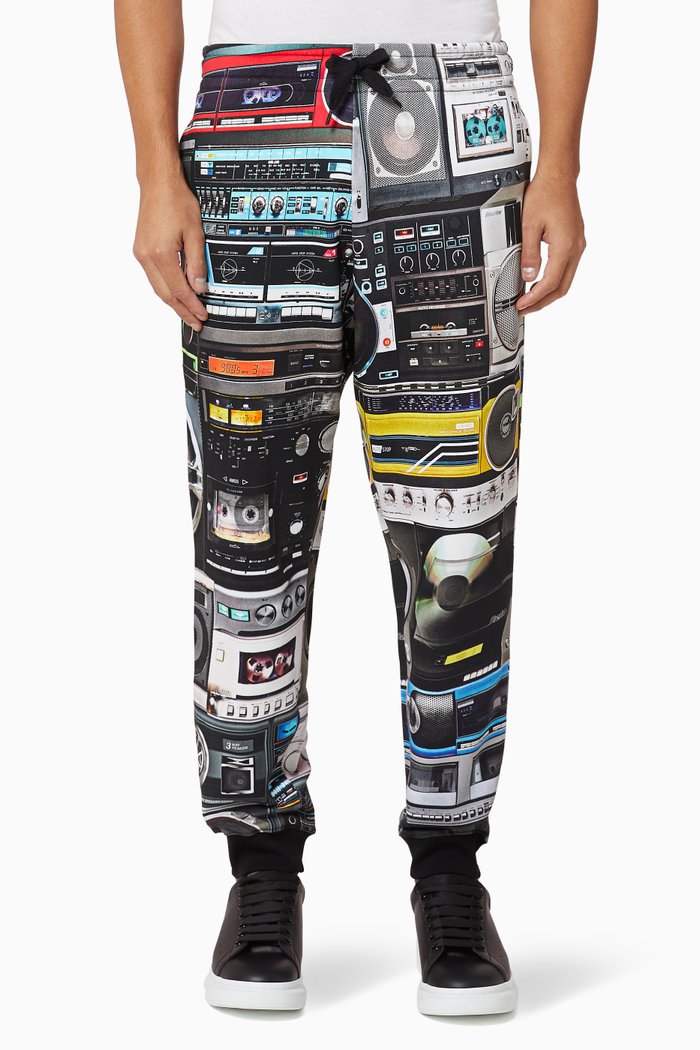

Radio Print Cotton Jogging Pants, Black