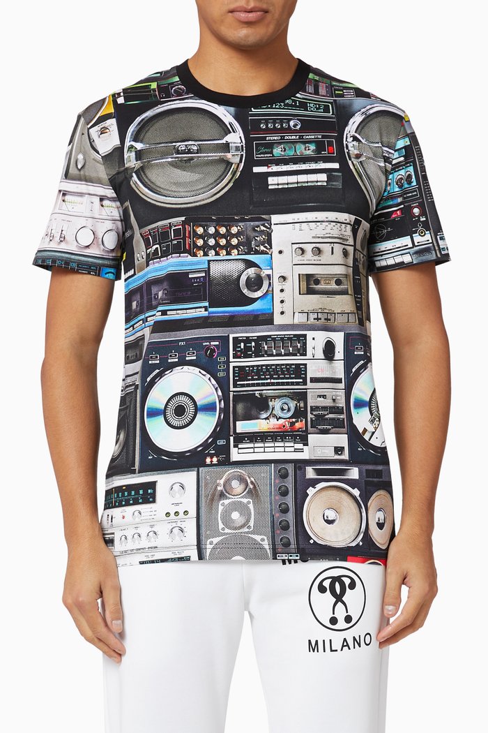 

Radio Print Cotton T-Shirt, Black