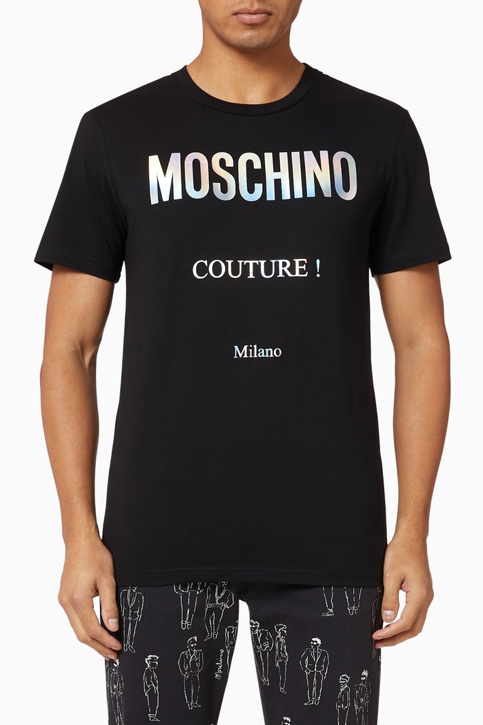 Holographic Logo Cotton T-Shirt, Black