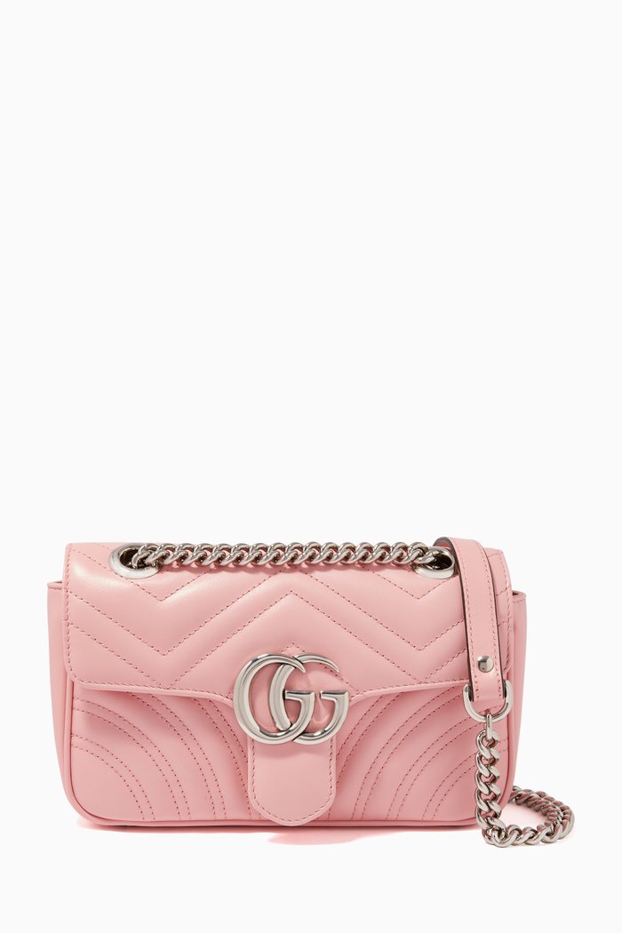 

Mini GG Marmont Shoulder Bag in Chevron Leather, Pink