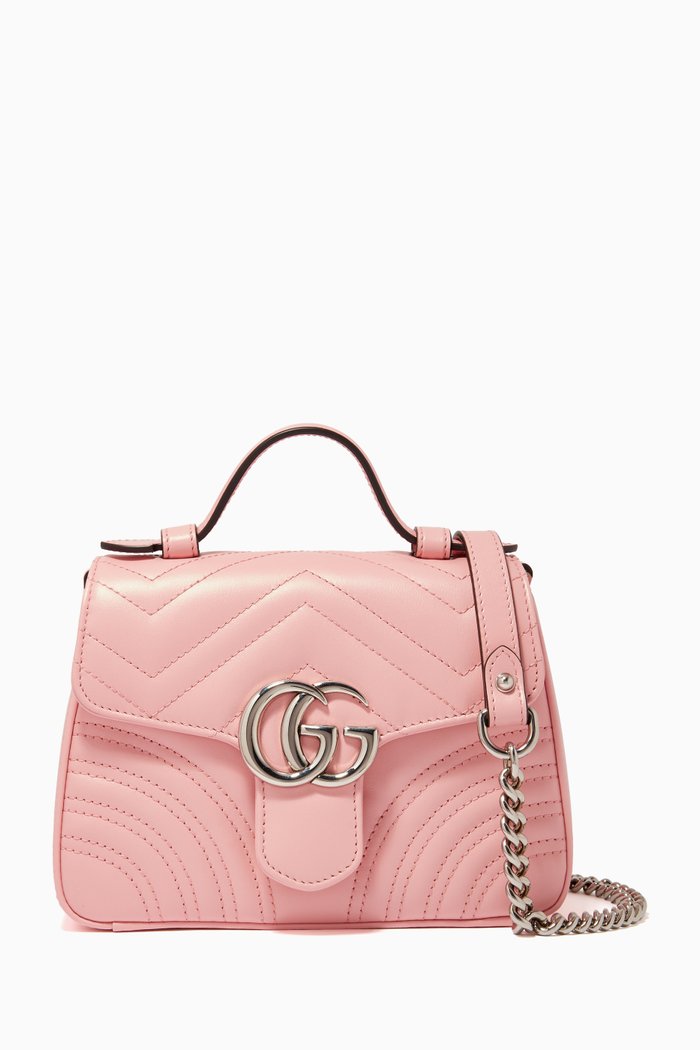 

Mini GG Marmont Top Handle Bag in Chevron Leather, Pink
