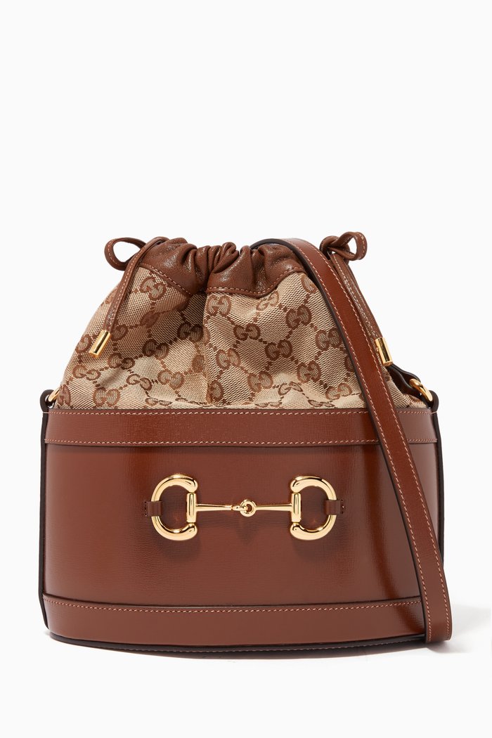 

Gucci Horsebit 1955 Bucket Bag in Leather & Canvas, Brown