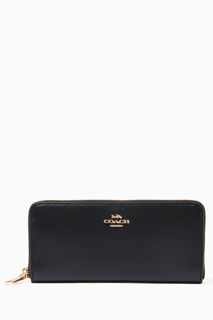 

Slim Accordion Zip Wallet in Smooth Leather, Black