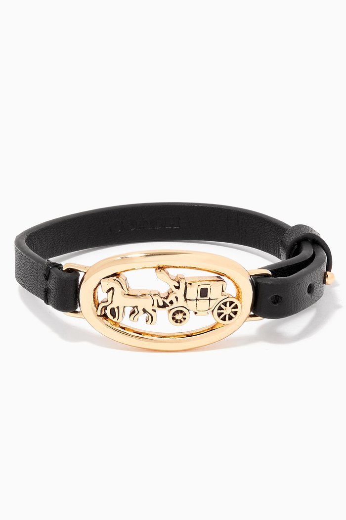 

Oval Horse & Carriage Thin Bracelet in Leather, Black