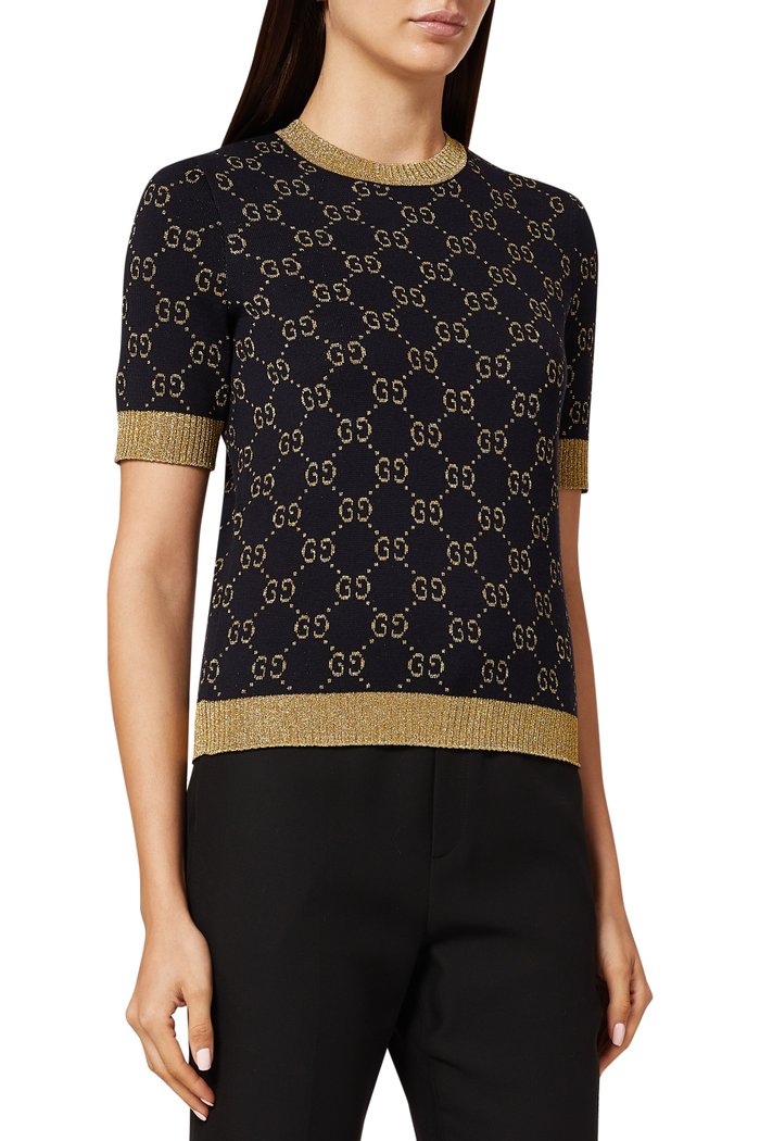 

GG Cotton Lamé Top, Blue