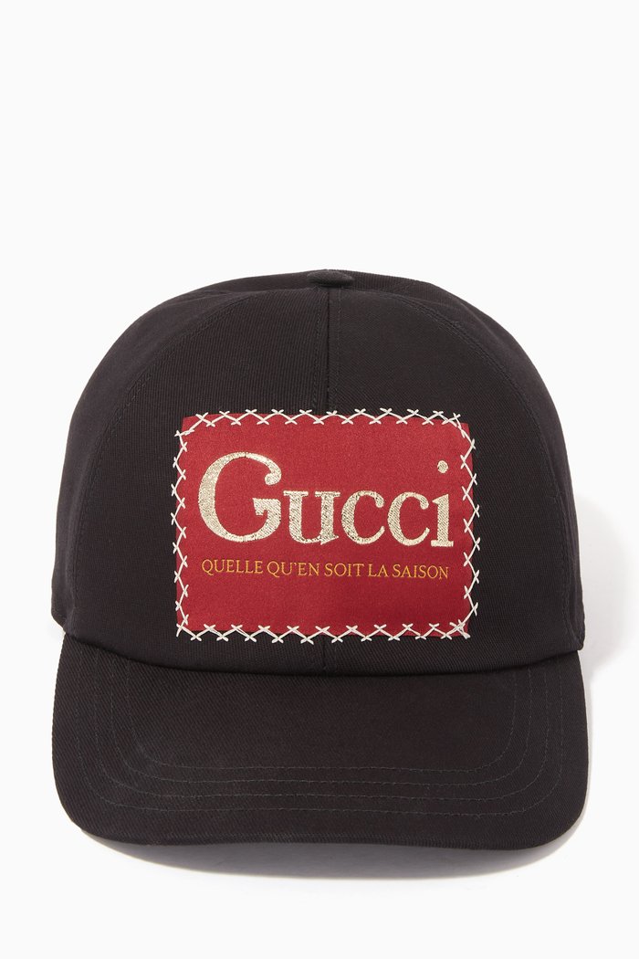 

Gucci Label Baseball Hat in Cotton, Black