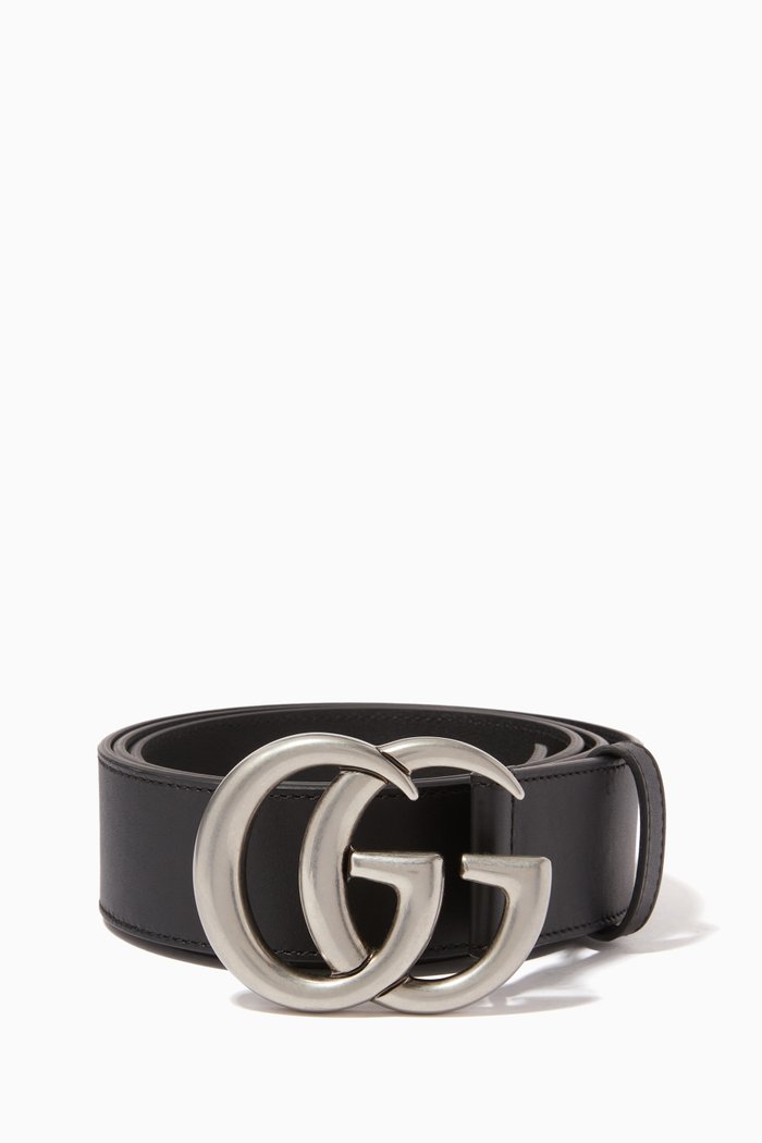 

Double G Buckle Belt in Leather, Black