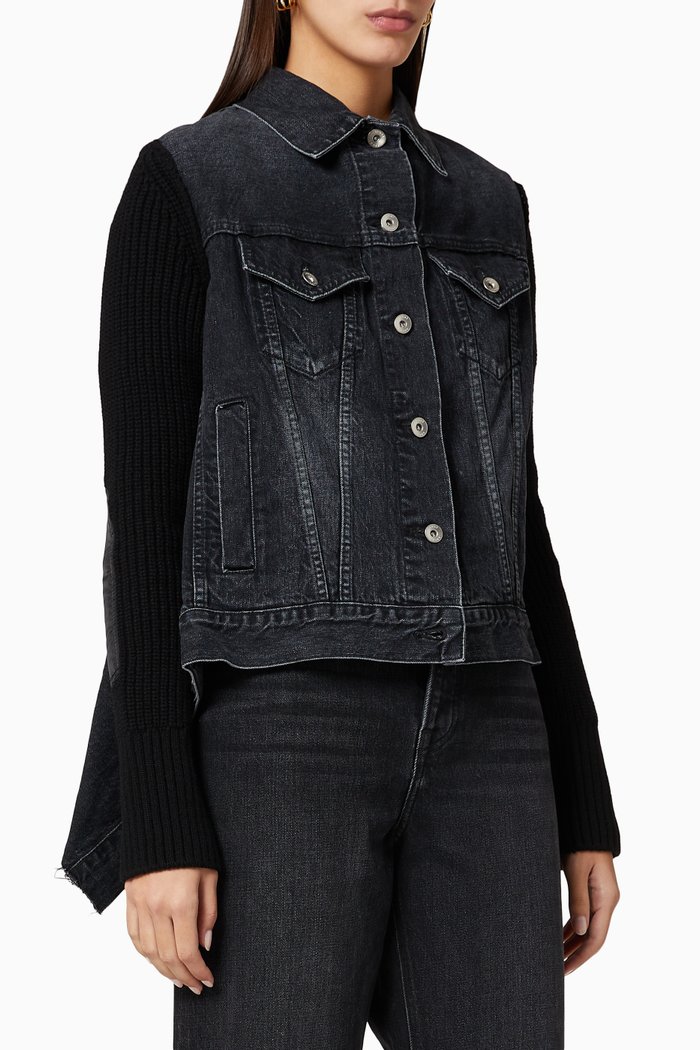 Cotton Knit Denim Jacket, Black