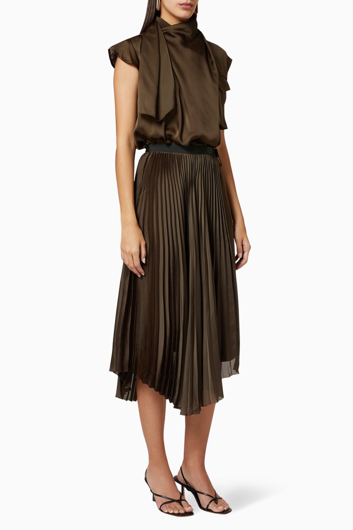 

Satin Pleated Dress, Green