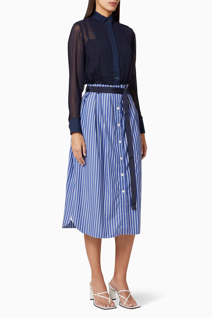 

Cotton Poplin Belted Dress, Blue