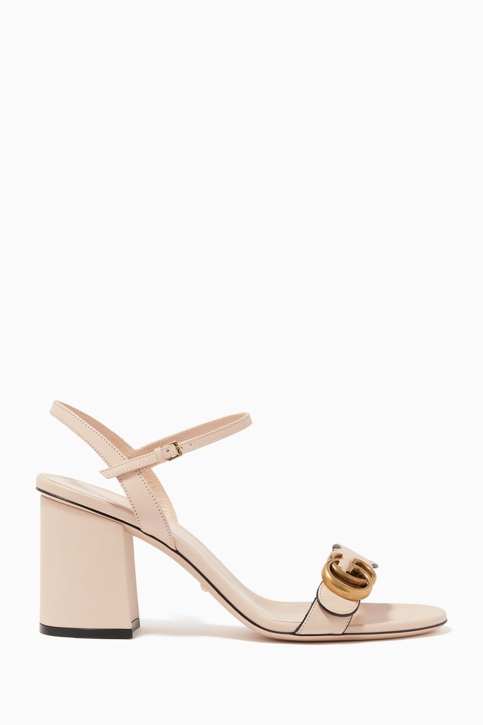 Marmont 75 Double G Sandals in Leather, Neutral
