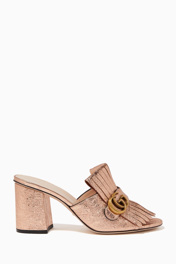 

Marmont 75 Double G Slides in Metallic Leather, Gold