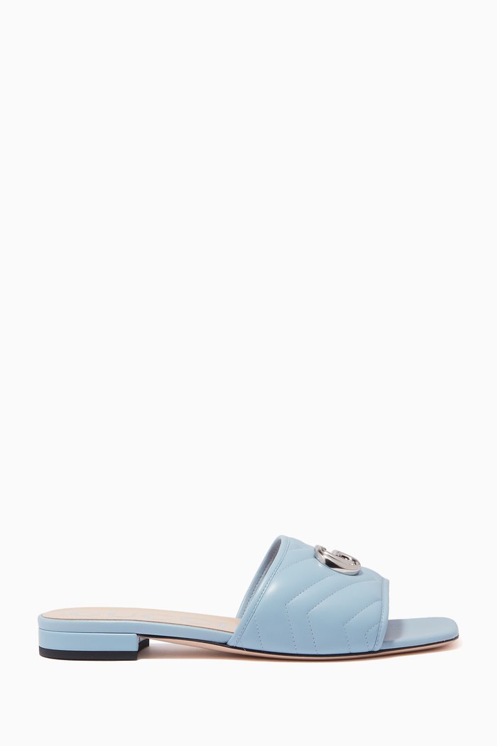 

GG Slide Sandals in Chevron Leather, Blue