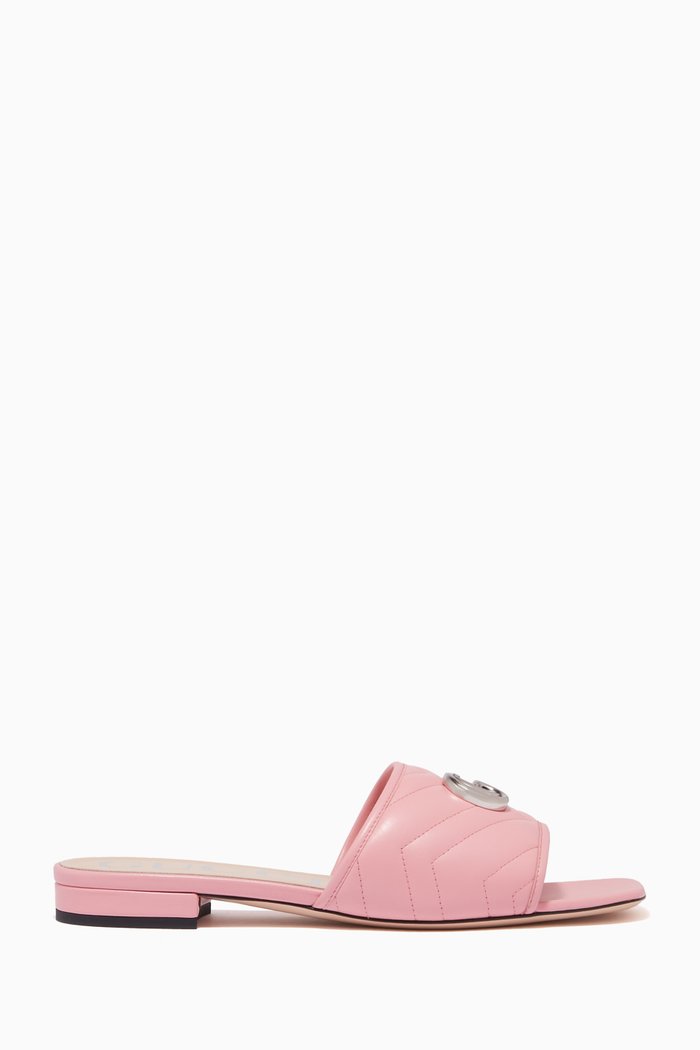 

GG Slide Sandals in Chevron Leather, Pink