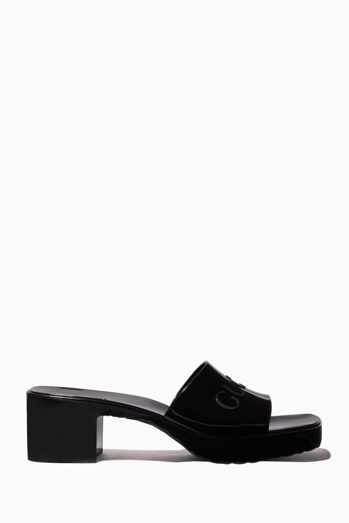 

30 Slide Platform Sandals in Rubber, Black