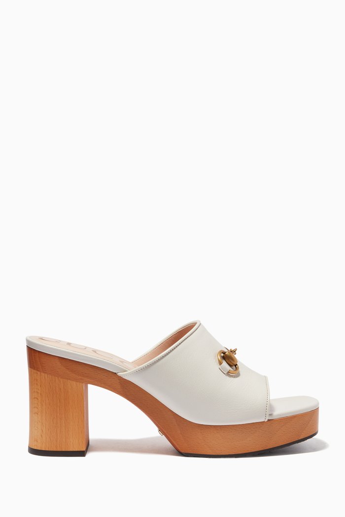 

Horsebit Slides in Leather, White