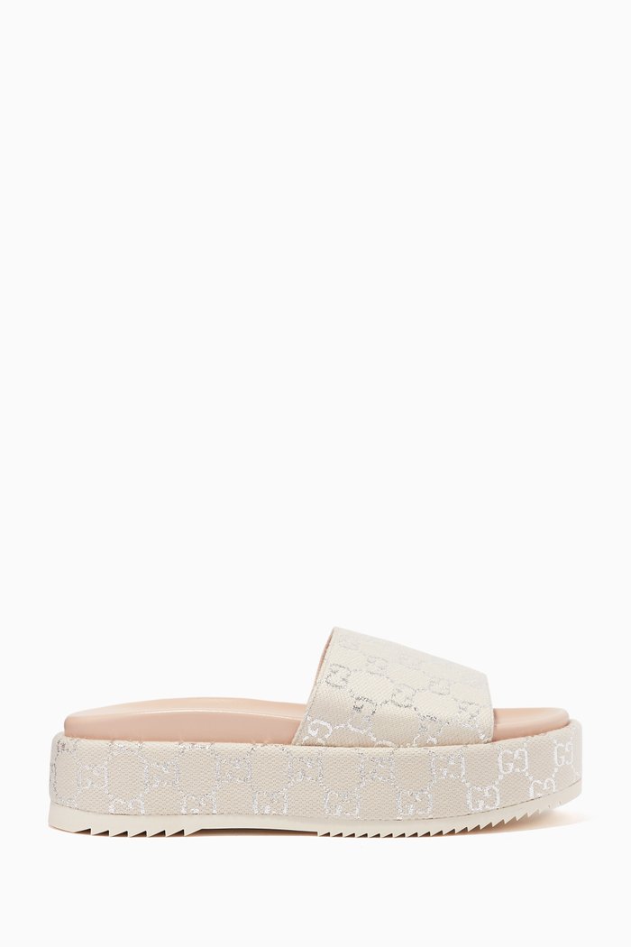 

Angelina 55 GG Slide Sandals in Lamé, Neutral