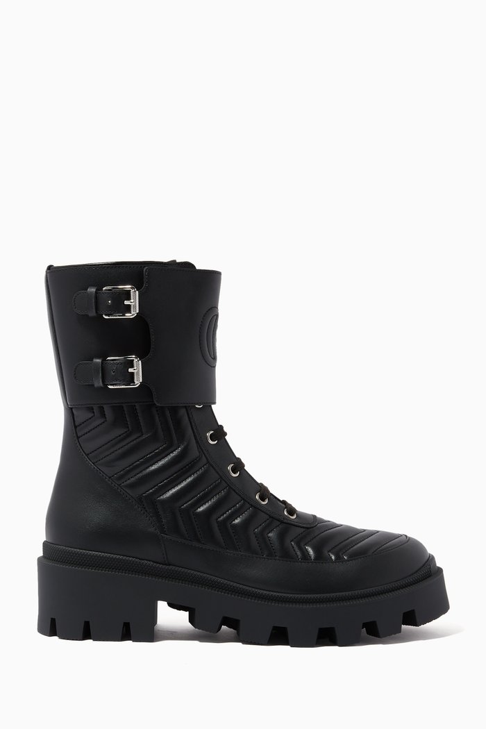 

Frances 40 Interlocking G Combat Boots in Matelassé Leather, Black