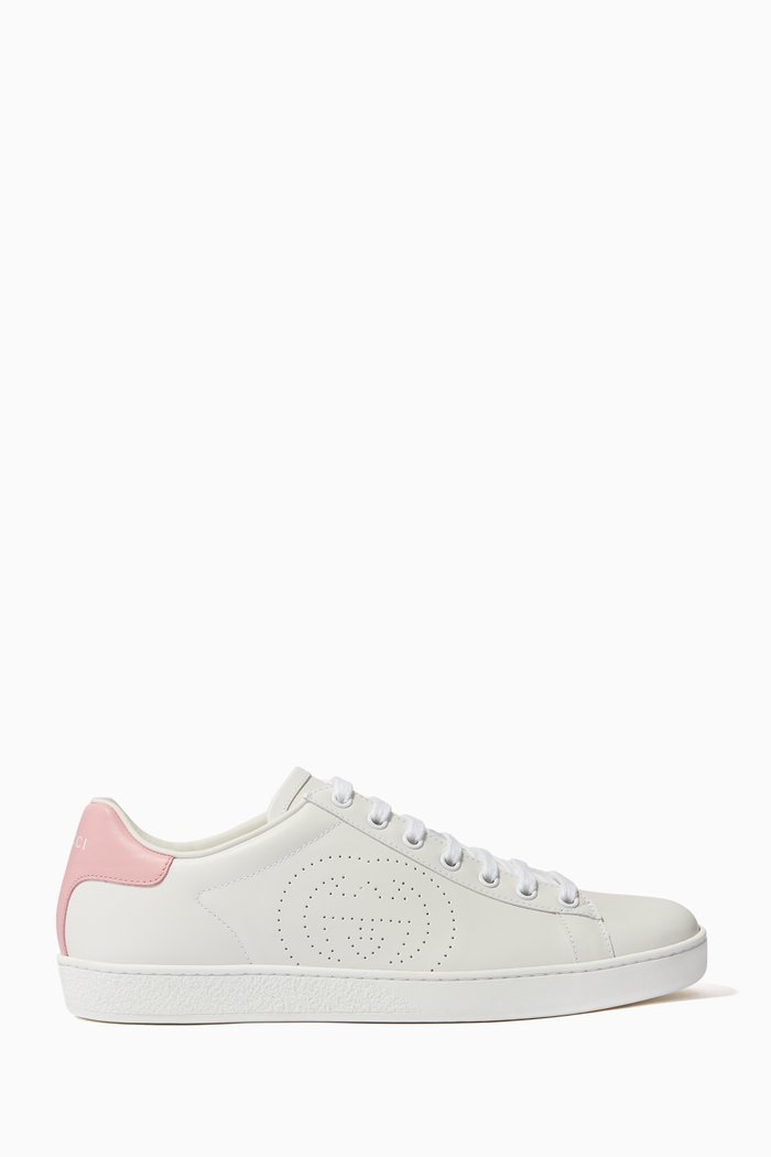 

Ace Interlocking G Sneakers in Leather, White