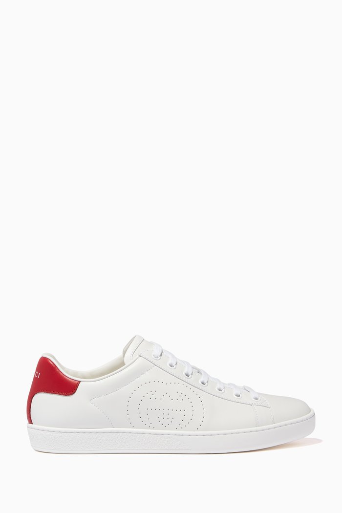 

Ace Interlocking G Sneakers in Leather, White