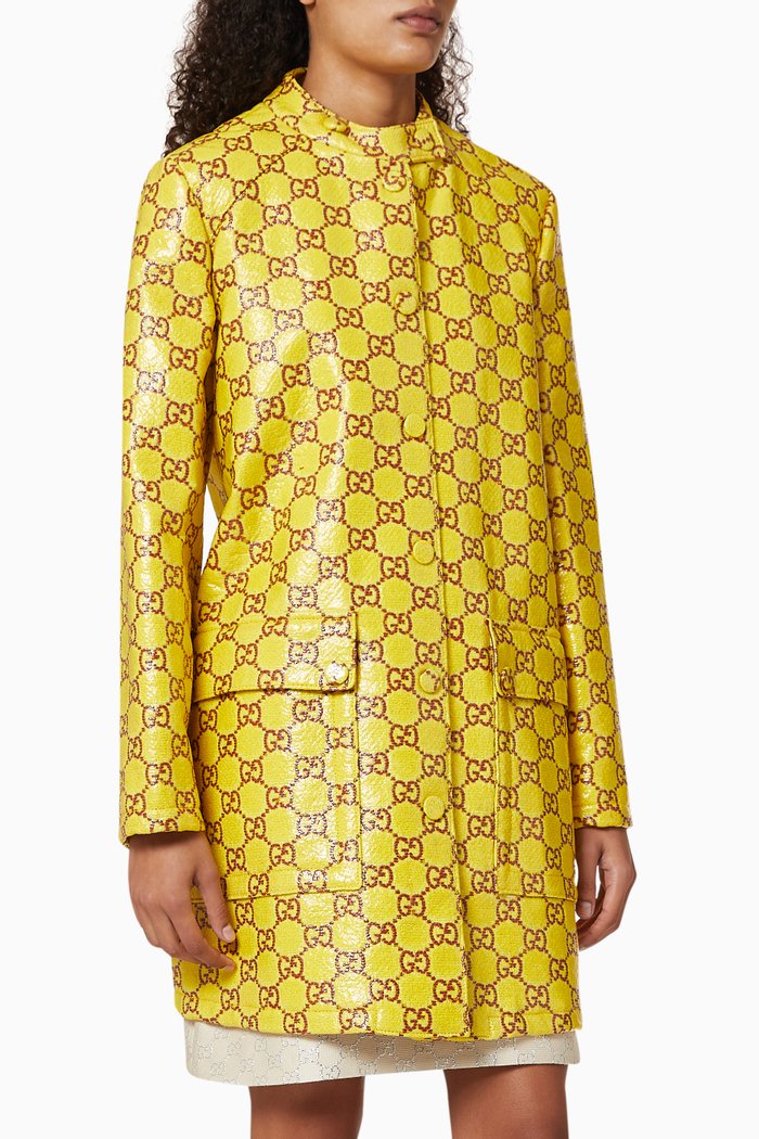 

GG Water-Resistant Tweed Coat, Yellow