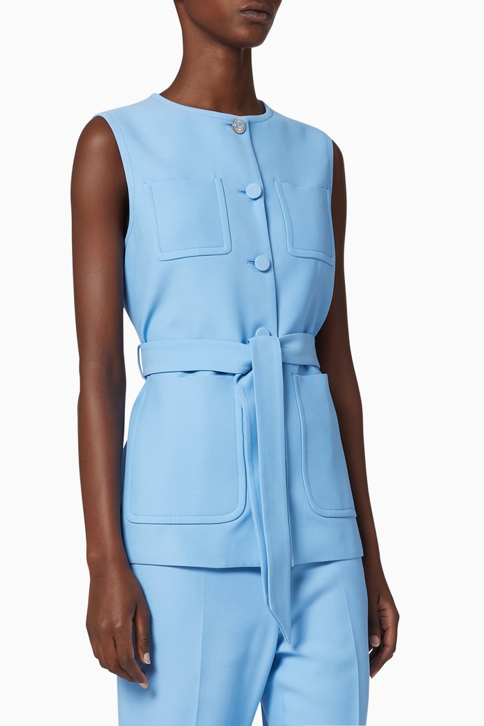 

Wool Silk Belted Vest, Blue