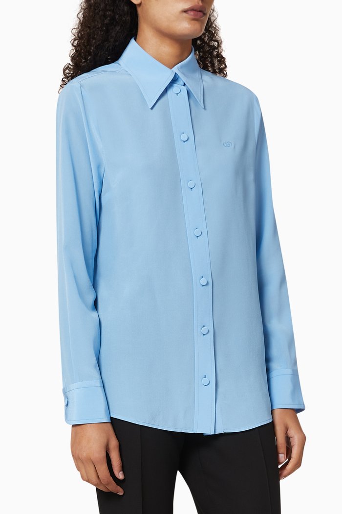 

Crêpe de Chine Silk Shirt, Blue