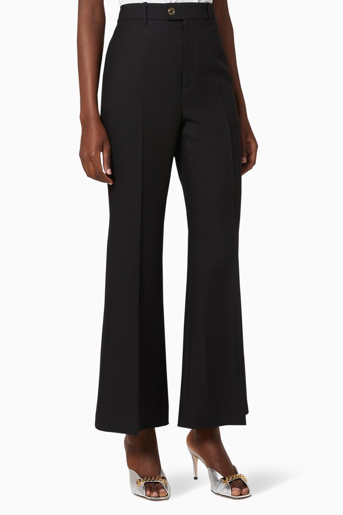 

Wool Silk Cropped Flare Pants, Black