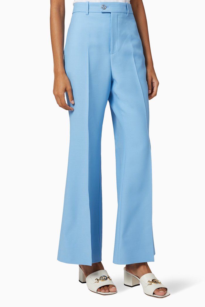 

Wool Silk Cropped Flare Pants, Blue